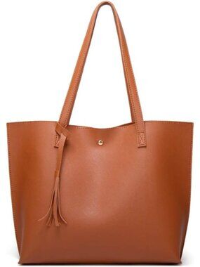 Women’s Brown New Soft Faux Leather Tote Bag Tassel Large Shoulder Purse